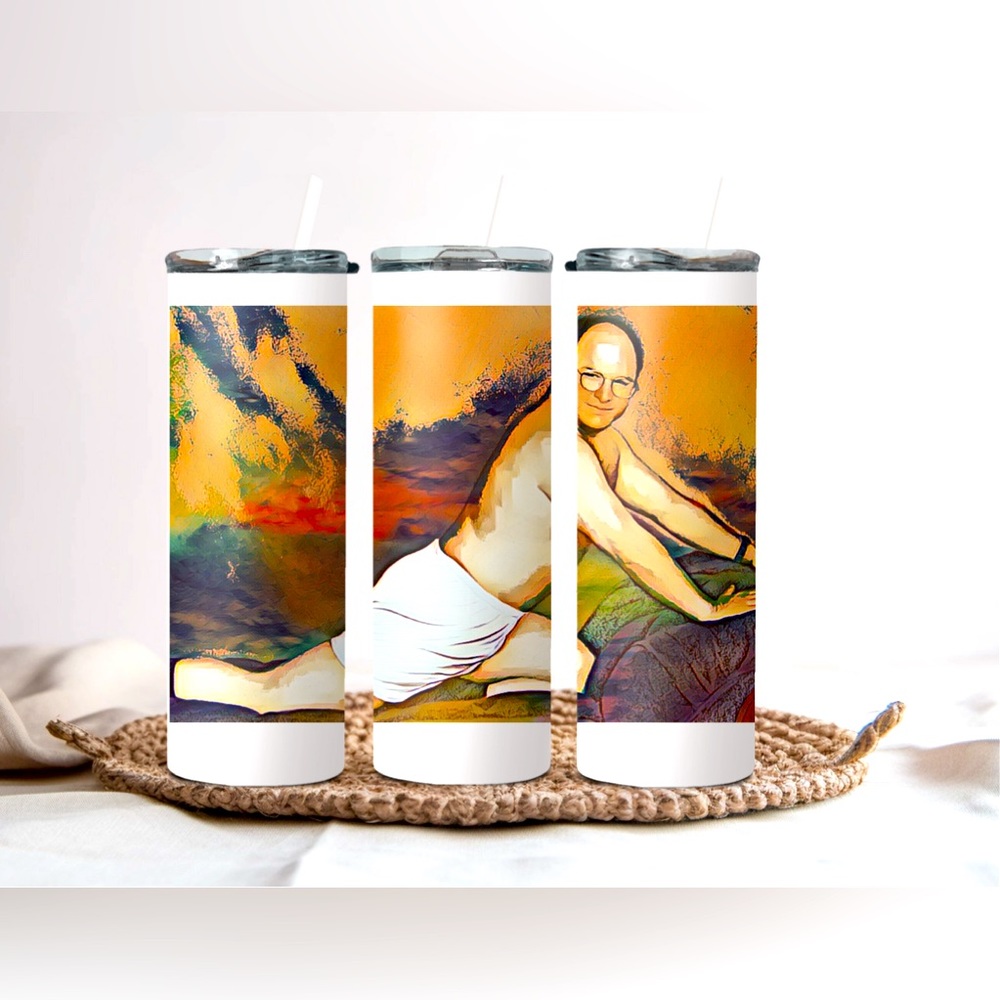 George Costanza inspired 20 oz. stainless steel tumbler with lid and straw